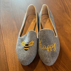 C. Wonder Gray and Yellow Embroidered Loafers